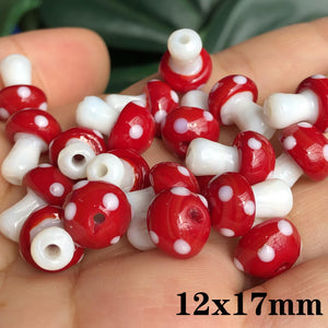 Red Mushroom Lampwork Glass Beads for DIY Jewelry Making Earring