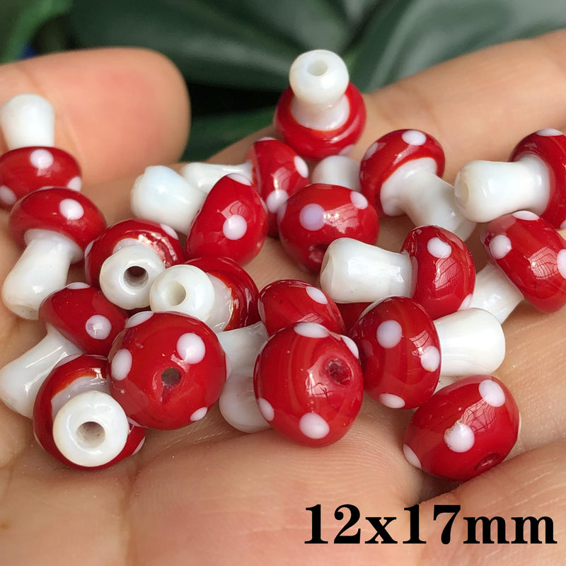 Red Mushroom Lampwork Glass Beads for DIY Jewelry Making Earring