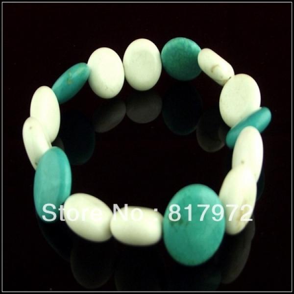 5pcs Howlite Bead Green Bangle Bracelet Elasticity Adjustable Party Charm
