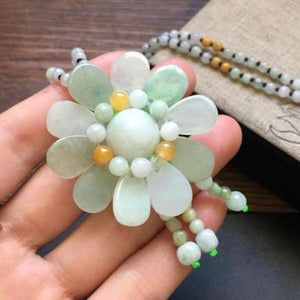 Zheru Jewelry Natural Burmese Jade Flower Pendant Necklace