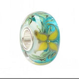 925 Silver Large Hole 3D Flowers Charm Glass Bead for European Bracelet