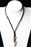 Brown Leather Rope Pink Pearl Necklace