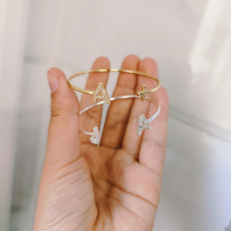Zircon Initial Baby Bangle, Child & Adult Size Spiritual Jewelry