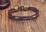 Brown Leather Hemp Braided Surfer Wristband Bracelet Cuff