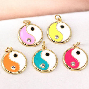 10Pcs Colorful Enamel Yinyang Pendant CZ Charm Necklace Bracelet 17mm