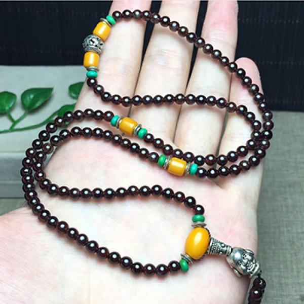 Garnet Stone Crystal Bracelet Necklace Buddha Beads Multilayer Jewelry