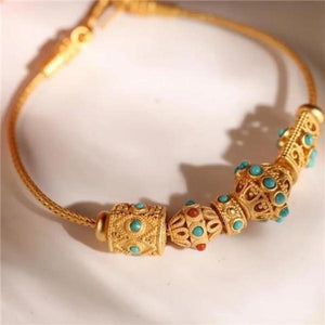 S925 Silver Plated Turquoise Bracelet Nepal Style Retro Tibetan Ethnic Bohemian