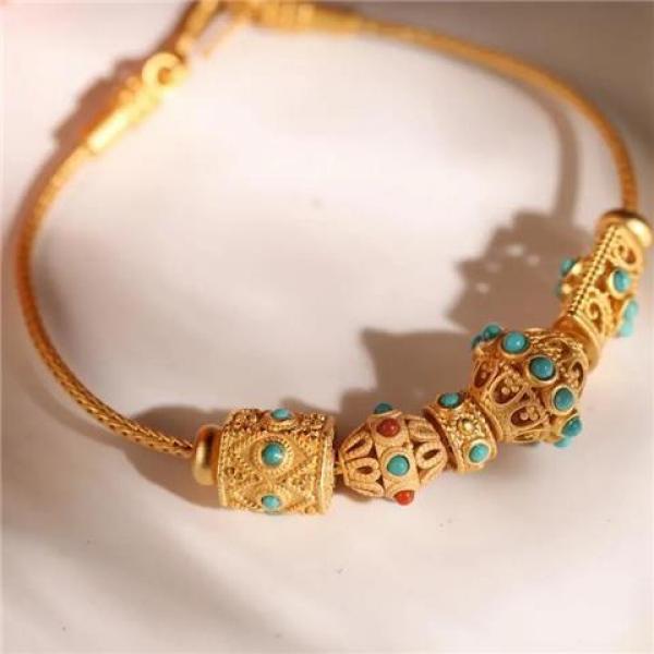 S925 Silver Plated Turquoise Bracelet Nepal Style Retro Tibetan Ethnic Bohemian