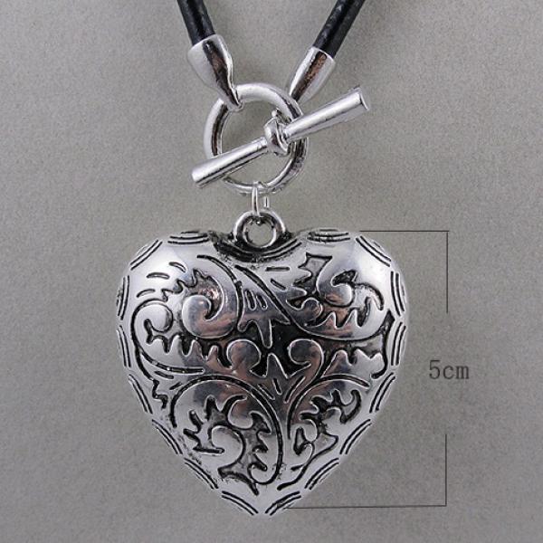 Big Size Silver Heart Leather Necklace