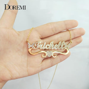 DOREMI Butterfly Name Necklace with Crystal Personalized Stainless Steel
