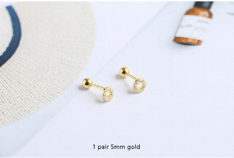 925 Silver Circle Zircon Stud Earring Wild Personality Female Jewel