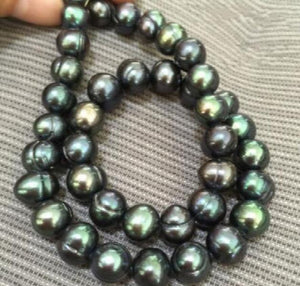 17inch 9-10mm Green Tahitian Pearl Necklace 925Silver Clasp