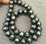 17inch 9-10mm Green Tahitian Pearl Necklace 925Silver Clasp