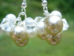 Freshwater Pearl Crystal Beads Dangle Earrings Silver Bridal Gift
