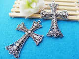 2pcs Antique Silver Cross Pendant Charm, 21 Rhinestones, DIY Accessory