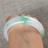Zheru Jewelry Natural Burmese Jadeite 54-64mm Light Green Two-Color Bracelet