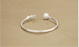 Cat Pearl 925 Sterling Silver Open Bracelet