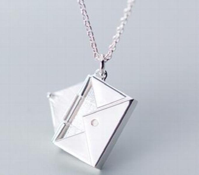 925 Silver Envelope Pendant Necklace Romantic Jewelry Gift