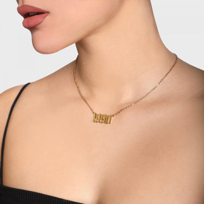 Old English Birth Year Necklace by NOKMIT - Personalized Number Necklace