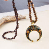 Ethnic Style Vintage Wooden Bead Necklace, Nepalese Style Pendant Jewelry