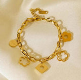 Stainless Steel Clover Flower Charm Bracelet Women Chain Jewelry