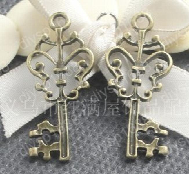 60pcs Antique Bronze Plated Key Wings Charms Pendants