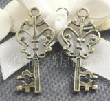 60pcs Antique Bronze Plated Key Wings Charms Pendants