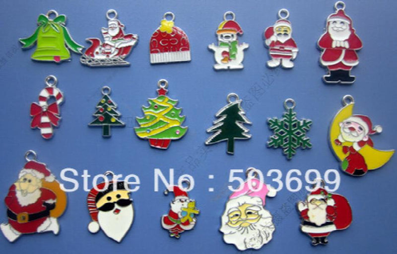 100pcs Mixed Santa Claus and Christmas Tree Enamel Charms 27*23mm