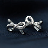 925 Silver Crystal Bow Earrings for Women Girls Gift