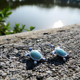 925 Silver Larimar Sea Turtle Dangle Earrings Women's Fine Jewelry