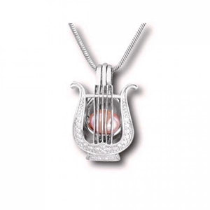 18KGP Lyre Cage Pendant Mountings for Pearl Harp Locket Necklace
