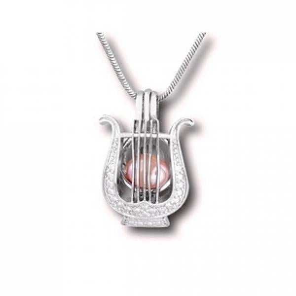 18KGP Lyre Cage Pendant Mountings for Pearl Harp Locket Necklace