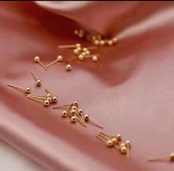 18K Stud Earrings Beans AU750 Jewelry 3mm