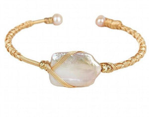 Baroque Freshwater Pearl Bracelet Hand Woven 14k Gold Injection Jewelry