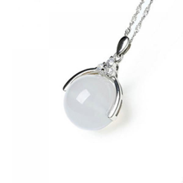 925 Silver Necklace with Diamond Jade Pendant Bead Transfer Chalcedony Agate
