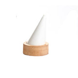Bamboo PU Fingertip Cone Ring Display Stand Case Ring Holder