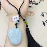 Burmese Emerald Jade Carved Grape Pendant Necklace with Tassel