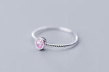 925 Silver Oval Agate Pink Quartz Stone Finger's Ring Women's
