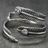 Clear Stone Feather Bracelet Biker Bracelet 316L Stainless Steel