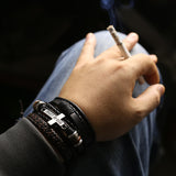 Brown Leather Bracelet Set Trust In God Cross Charm Bangle Homme Gift