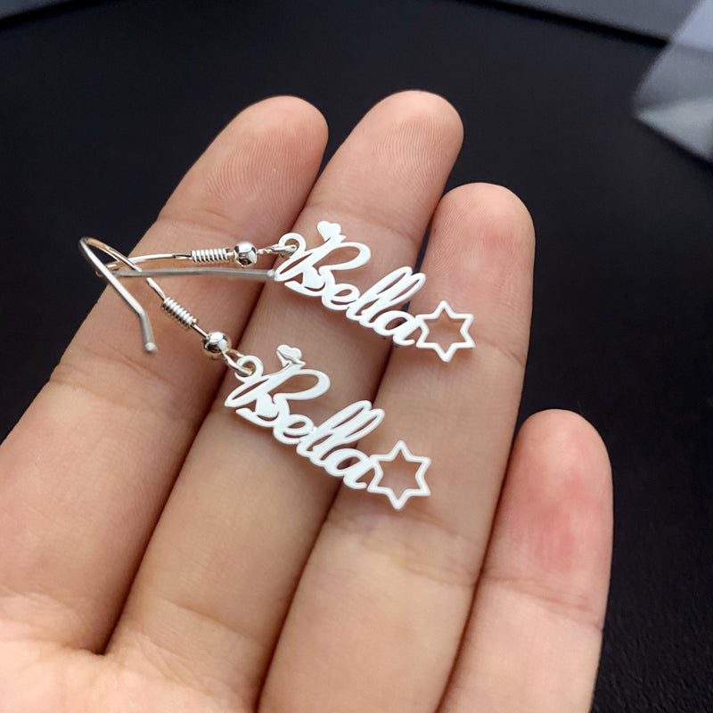 Star Dangle Nameplate Earrings Stainless Steel Personalized Jewelry