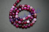 5 Strands High Fushcia Red Banded Agate Veins Round Loose Beads 6mm 8mm 10mm