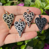 CZ Pave Heart Charm Leopard Print Pendant Jewelry