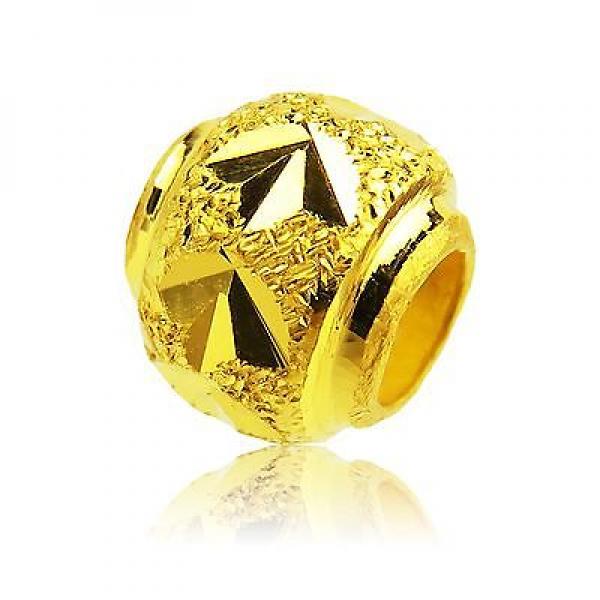 Pure 999 24k Yellow Carved Bead Pendant - Small Size