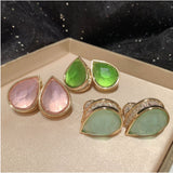 Drop-shaped Cubic Zirconia Women's Earrings with Pink Gemstone Inlay