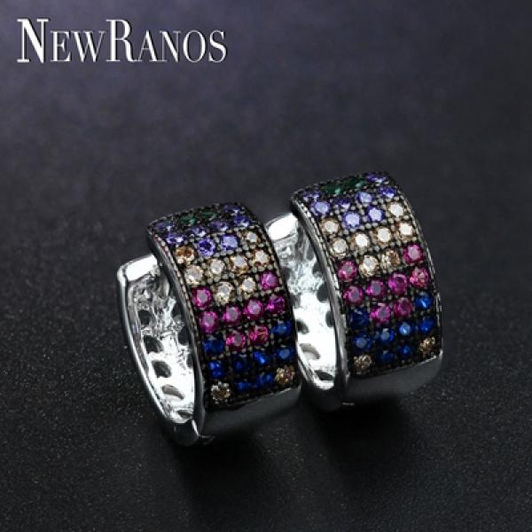925 Silver CZ Round Hoop Earrings for Women