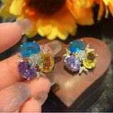 S925 Silver Needle Colorful Treasure Sweet Pink Earrings