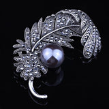 Vintage Gun Plated Feather Brooch for Women