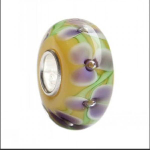 925 Silver Flowers Glass Charm Beads for Bracelet