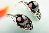 925 Silver Ball Garnet Earrings, Elegant Women's Jewelry